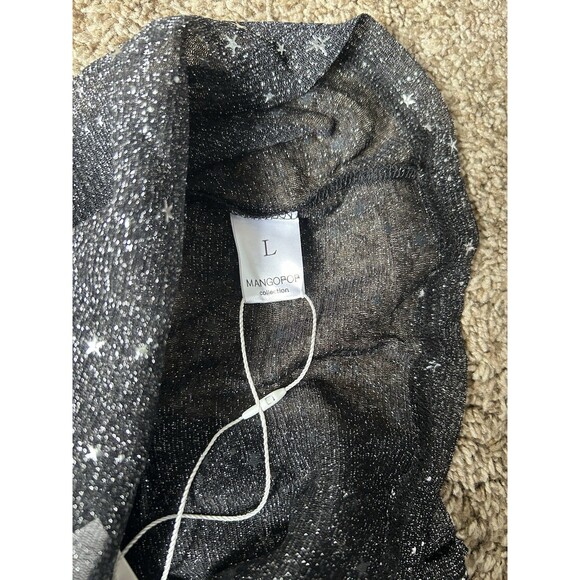 MangoPop Long Sleeve Top Size L Black Sheer Celestial Stars Mock Neck Glitter - Picture 10 of 10